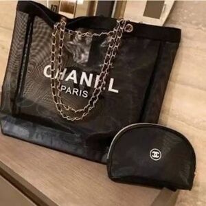 NWT 🔥 Chanel CC Black Mesh Tote with Pouch Gift w/Purchase Item Gold Hardware